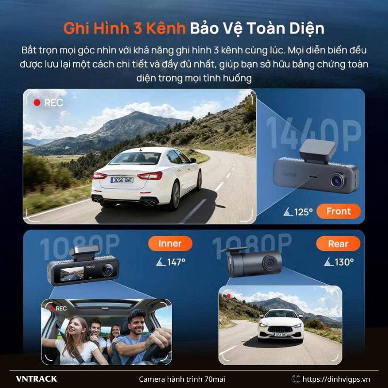 70mai T400 - Ghi hình 3 kênh, 2K 1440P HDR, Nhỏ gọn, Bền bỉ 2026