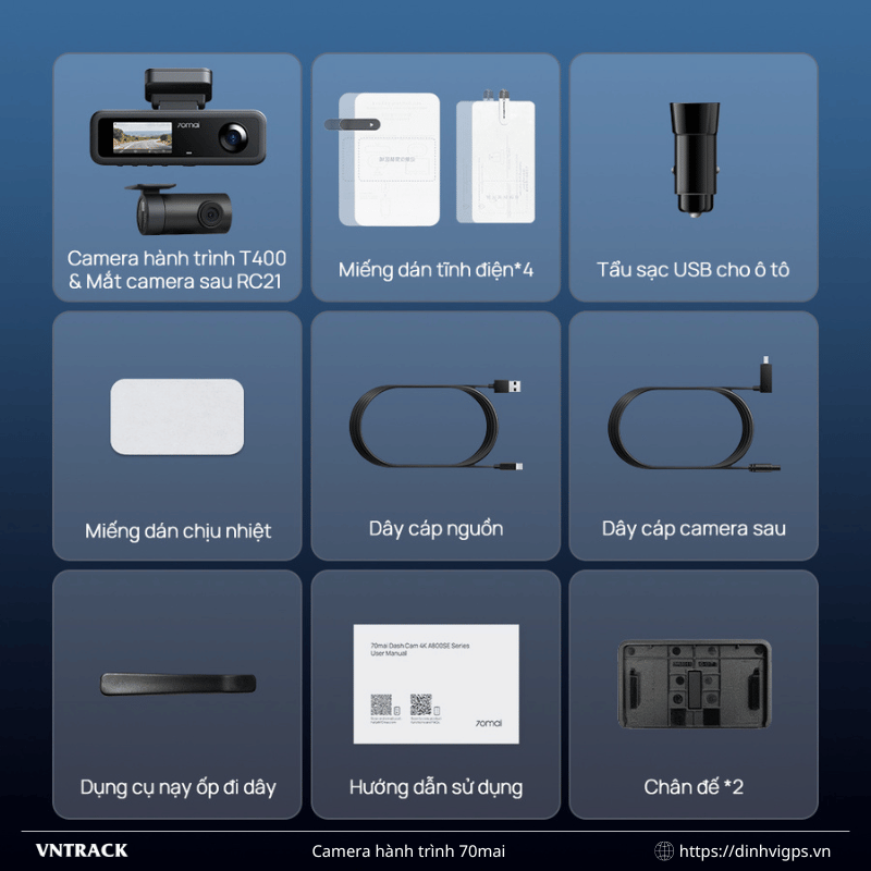 70mai T400 - Ghi hình 3 kênh, 2K 1440P HDR, Nhỏ gọn, Bền bỉ 2026