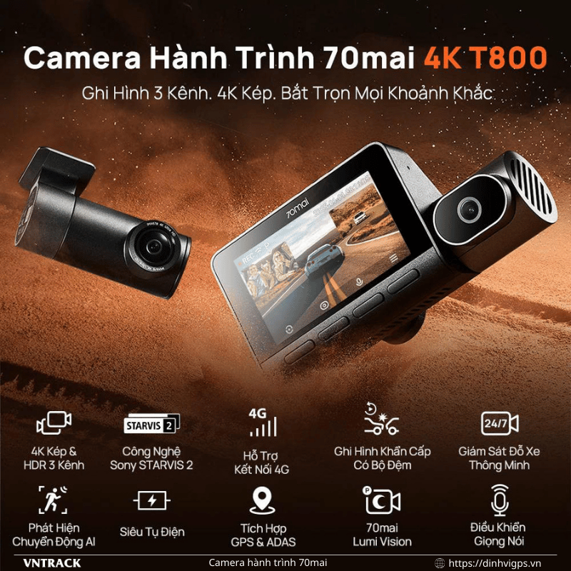 70MAI T800 - Camera Hành Trình 3 Mắt, Ghi Hình 4K Sắc Nét, NEW 2026
