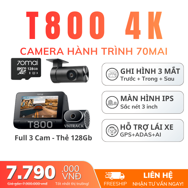 70MAI T800 - Camera Hành Trình 3 Mắt, Ghi Hình 4K Sắc Nét, NEW 2026