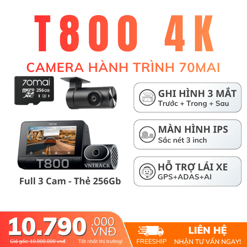 70MAI T800 - Camera Hành Trình 3 Mắt, Ghi Hình 4K Sắc Nét, NEW 2026