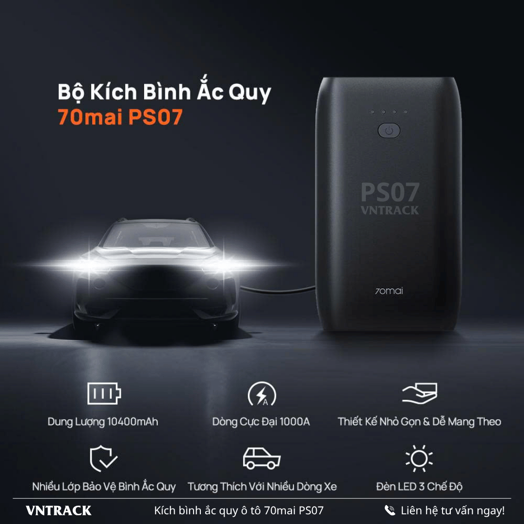 70mai PS07 - Kích Bình Ắc Quy Ô Tô | 10400mAh, Xe Xăng <5L, Xe Dầu <3L