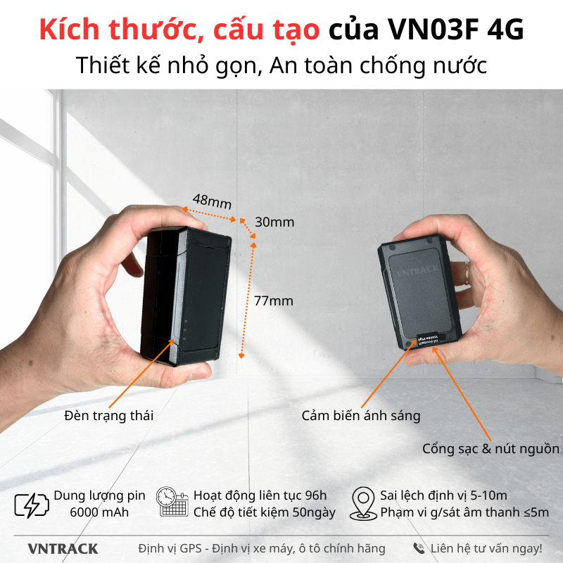 Định Vị Không Dây VN03F | Pin 6000, 7-15 ngày, Chip 4G+2G, Best seller