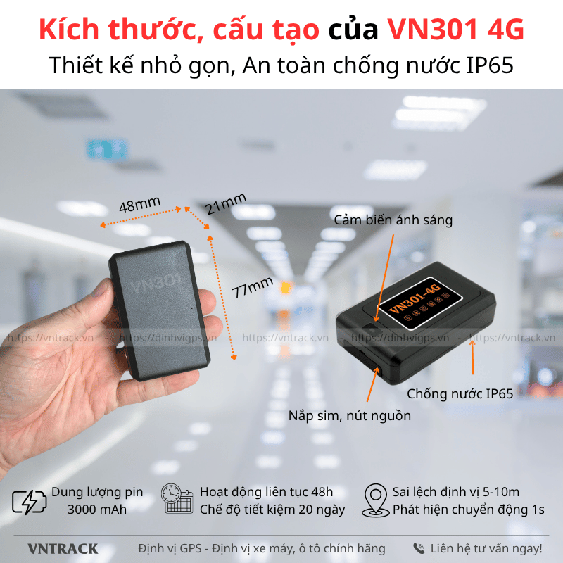 Định Vị Không Dây VN301 4G | Pin 3000, dùng 4-7 ngày, Siêu nhỏ gọn