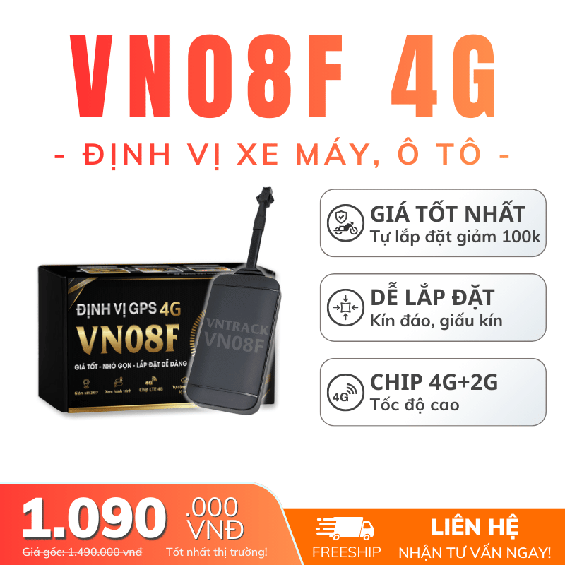 Định Vị Xe Máy, Ô Tô VN08F 4G | Giá Rẻ, Nhỏ Gọn, Dễ Dàng Lắp Đặt