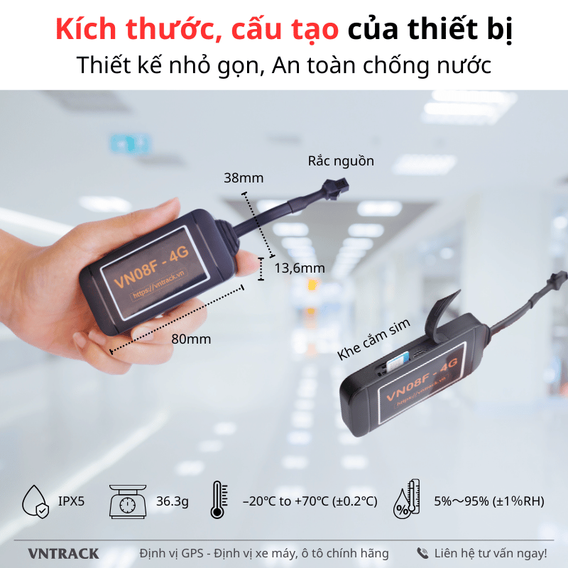 Định Vị Xe Máy, Ô Tô VN08F 4G | Giá Rẻ, Nhỏ Gọn, Dễ Dàng Lắp Đặt