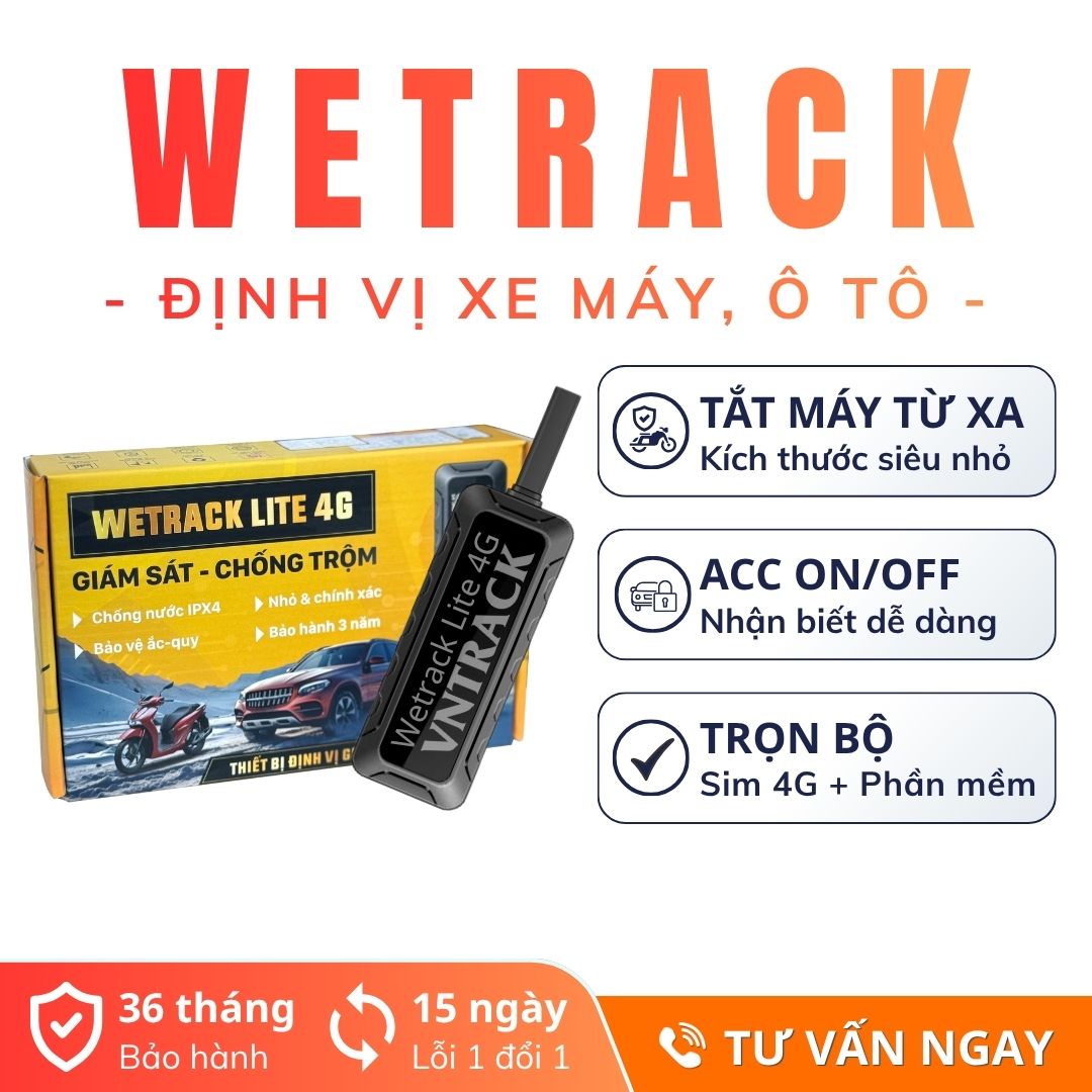 Định Vị Xe Máy Wetrack Lite 4G - Tắt Máy Từ Xa, Siêu Nhỏ