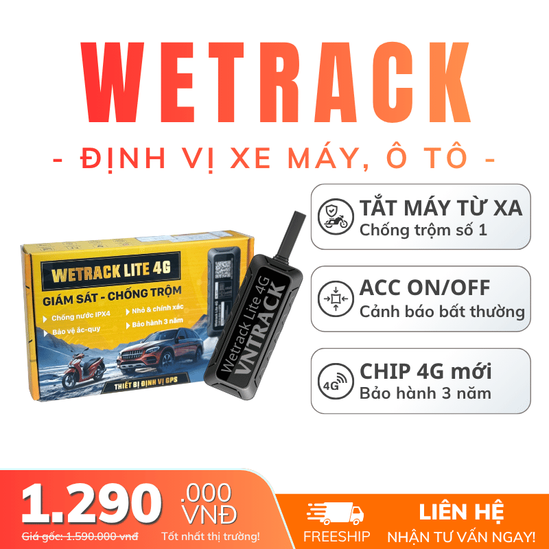 Định vị GPS Wetrack Lite 4G | Tắt máy từ xa, Siêu nhỏ, Chống nước