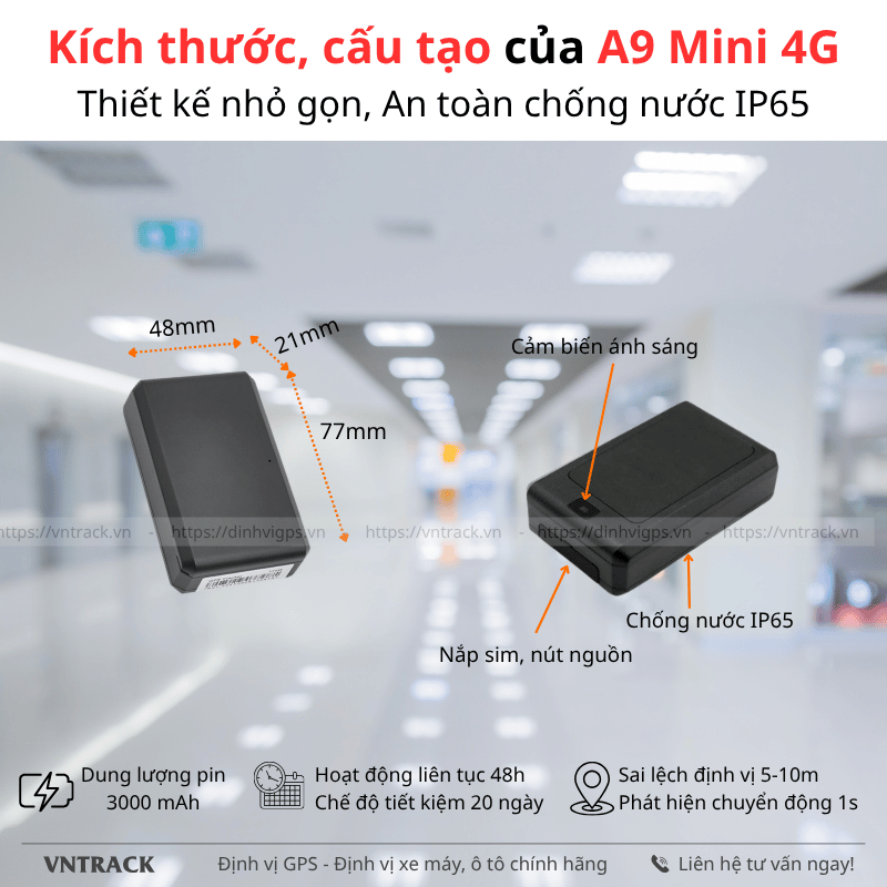 Định Vị Không Dây A9 Mini 4G | Nhỏ Gọn, 3000 mAh, Sử dụng 4-7 ngày