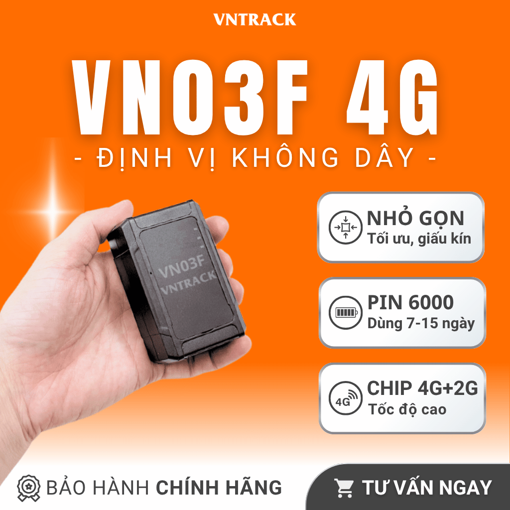 Định Vị Không Dây VN03F 4G | Pin 6000mAh, Từ 7-15 ngày, Chip 4G+2G, Best seller