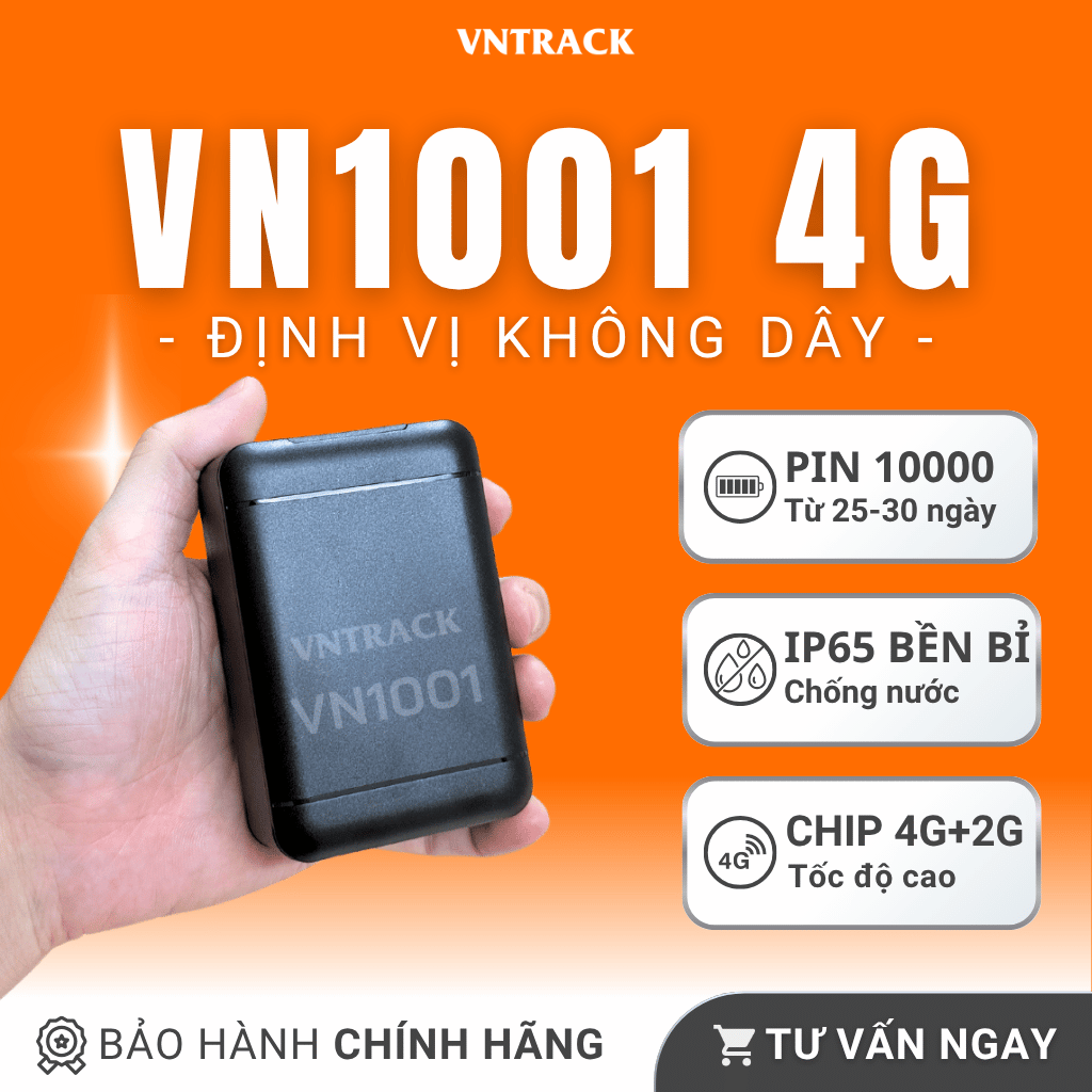 Định Vị Không Dây VN1001 4G | Pin 10000mAh, Từ 25-30 ngày, Chống nước IP65
