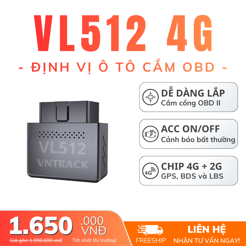 Định Vị Ô Tô VL512 4G | Cắm cổng OBD II, Chuyên dụng, Cắm là chạy