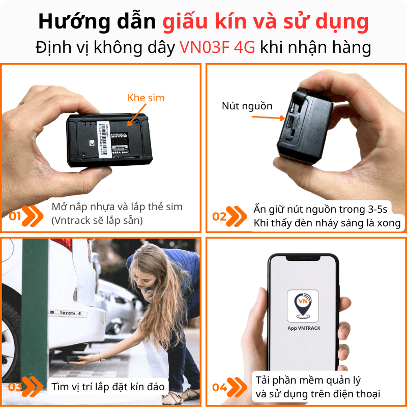 Định Vị Không Dây VN03F | Pin 6000, 7-15 ngày, Chip 4G+2G, Best seller