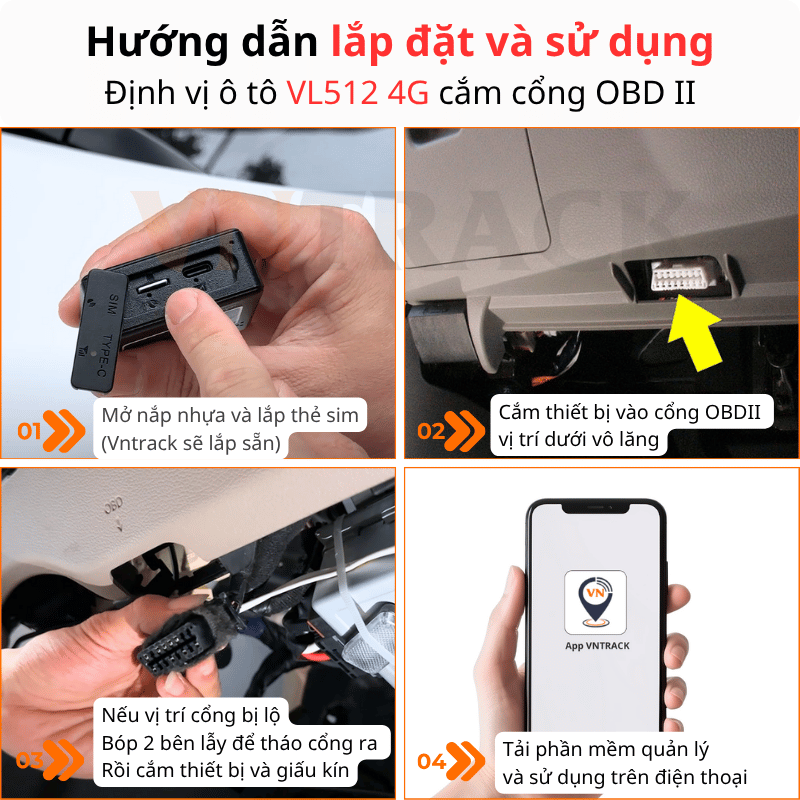 Định Vị Ô Tô VL512 4G | Cắm cổng OBD II, Chuyên dụng, Cắm là chạy