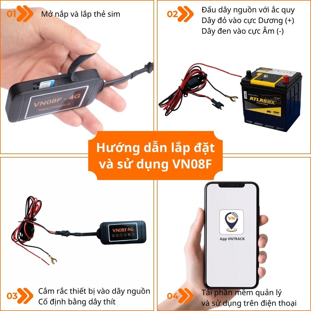 Định Vị Xe Máy, Ô Tô VN08F 4G - Giá Rẻ, Siêu Nhỏ, Dễ Dàng Lắp Đặt