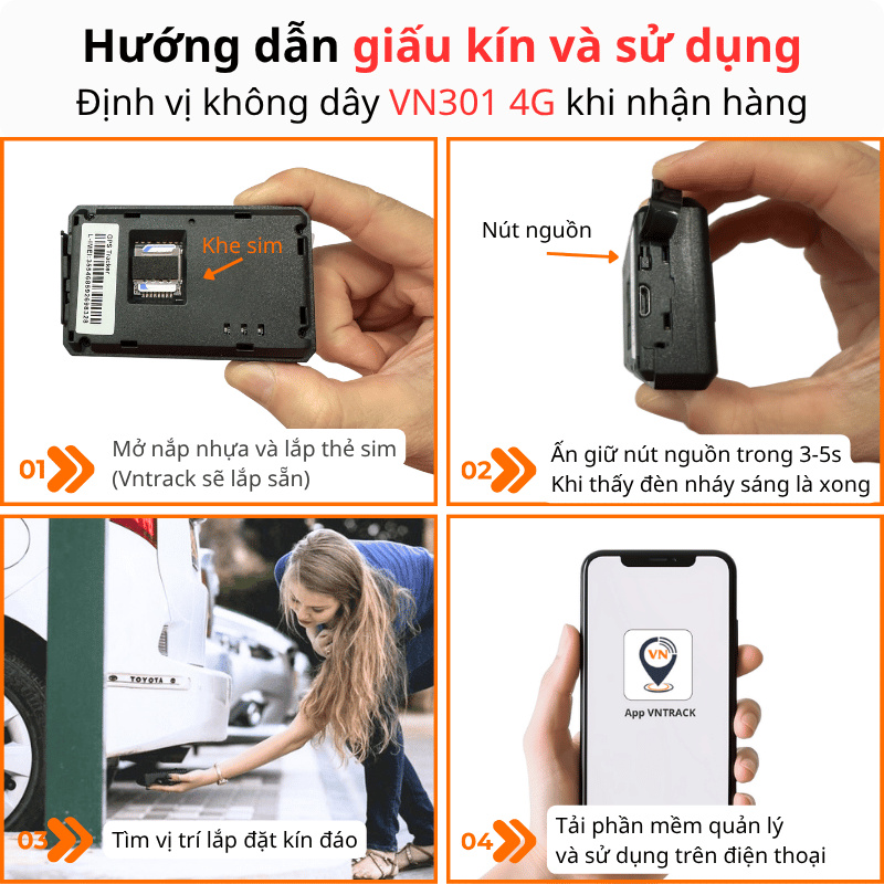 Định Vị Không Dây VN301 4G | Pin 3000, dùng 4-7 ngày, Siêu nhỏ gọn