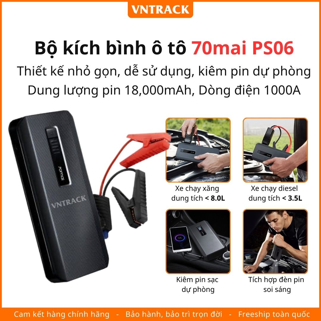 Kích Bình Ắc Quy Ô Tô 70mai PS06 | Pin 18000mAh, Kích xe xăng dưới 8L, Kích xe dầu dưới 3.5L