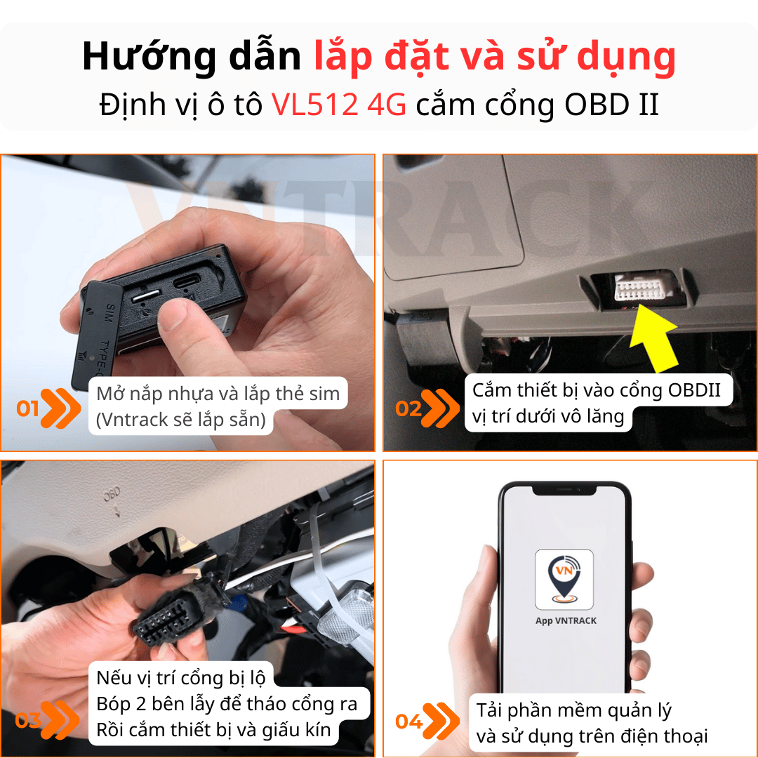 Định Vị Ô Tô VL512 4G | Dễ Dàng Cắm cổng OBD II, Chuyên dụng cho ô tô, Cắm là chạy