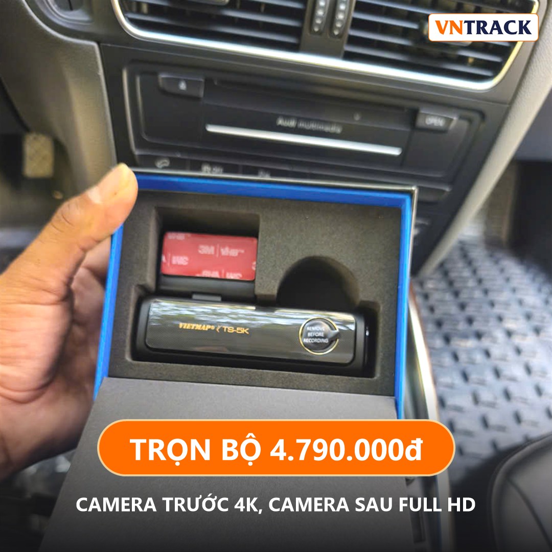 Mở hộp camera hành trình Vietmap TS-5K chính hãng, thân máy và miếng dán 3M