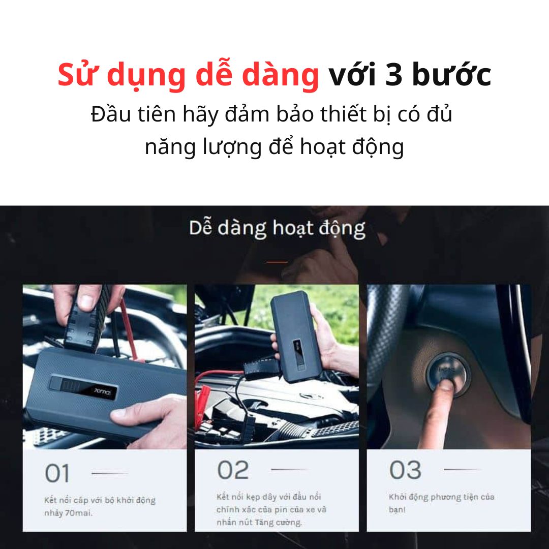 Kích Bình Ắc Quy Ô Tô 70mai PS06 | Pin 18000mAh, Kích xe xăng dưới 8L, Kích xe dầu dưới 3.5L