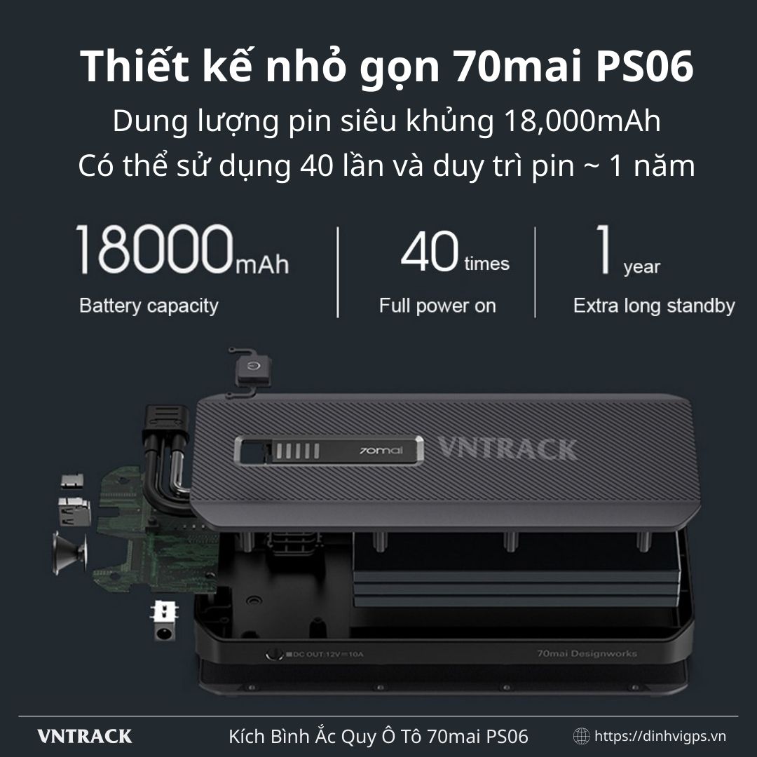 Kích Bình Ắc Quy Ô Tô 70mai PS06 | Pin 18000mAh, Kích xe xăng dưới 8L, Kích xe dầu dưới 3.5L
