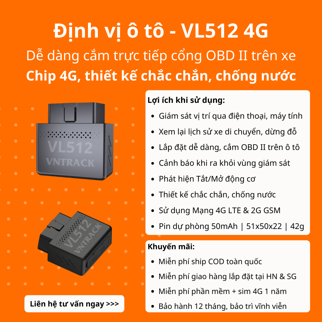 Định Vị Ô Tô VL512 4G | Dễ Dàng Cắm cổng OBD II, Chuyên dụng cho ô tô, Cắm là chạy