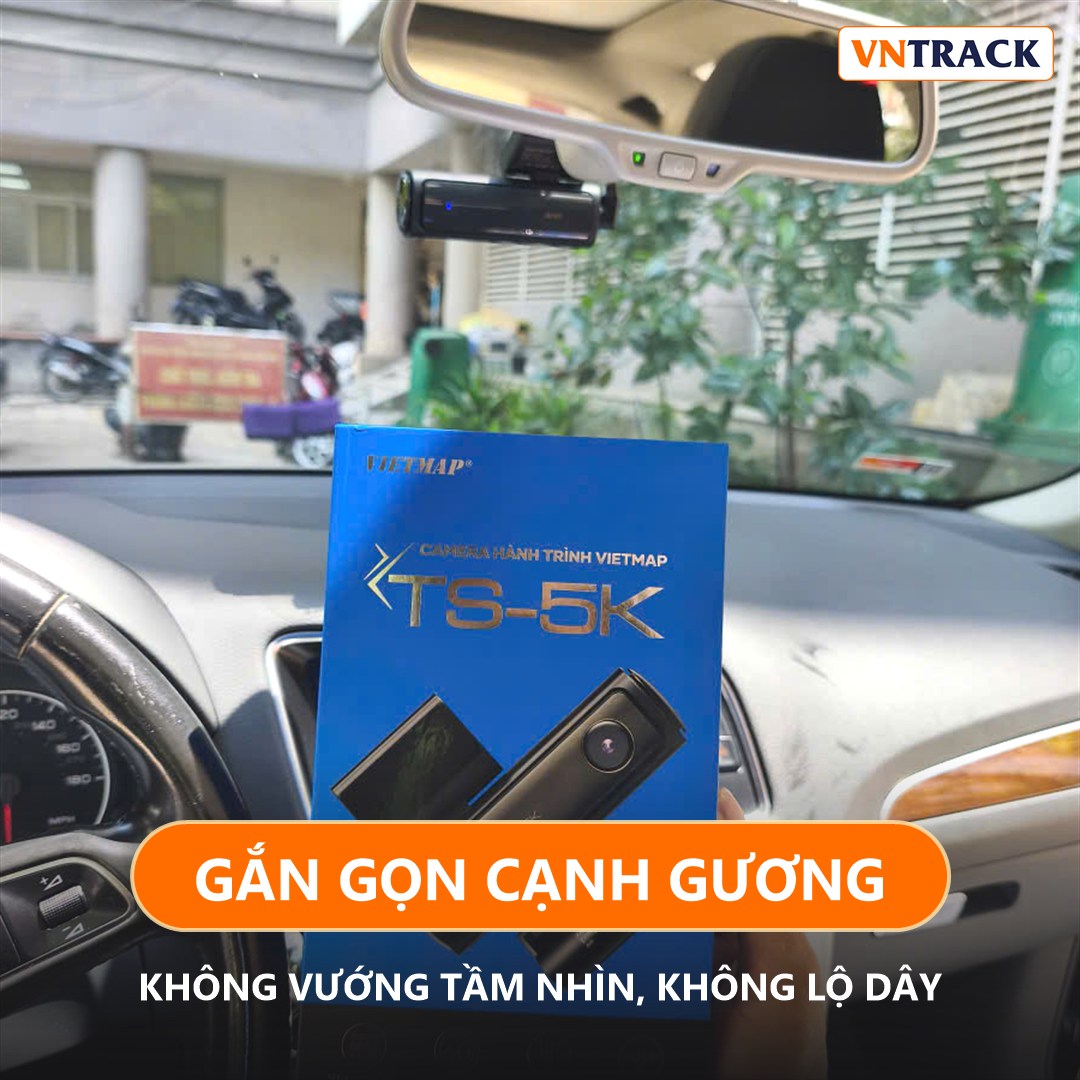 Vị trí gắn camera Vietmap TS-5K cạnh gương chiếu hậu ô tô