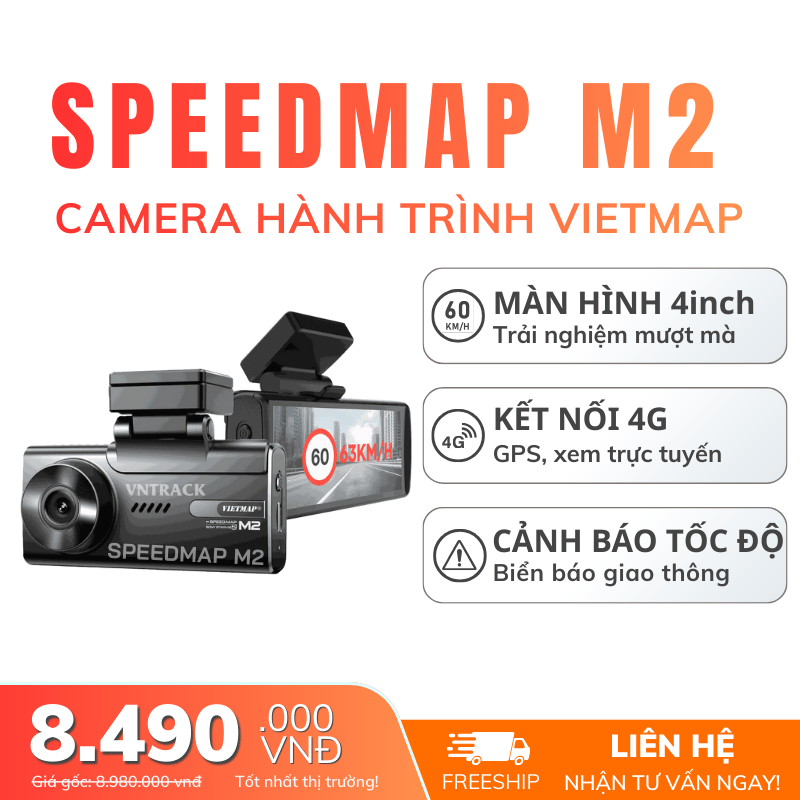 Vietmap Speedmap M2 - Kết nối 4G, Ghi Hình 2K, Cảnh Báo Giao Thông