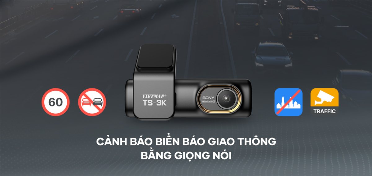 Vietmap TS-3K cảnh báo biển báo giao thông bằng giọng nói, báo tốc độ và camera phạt nguội
