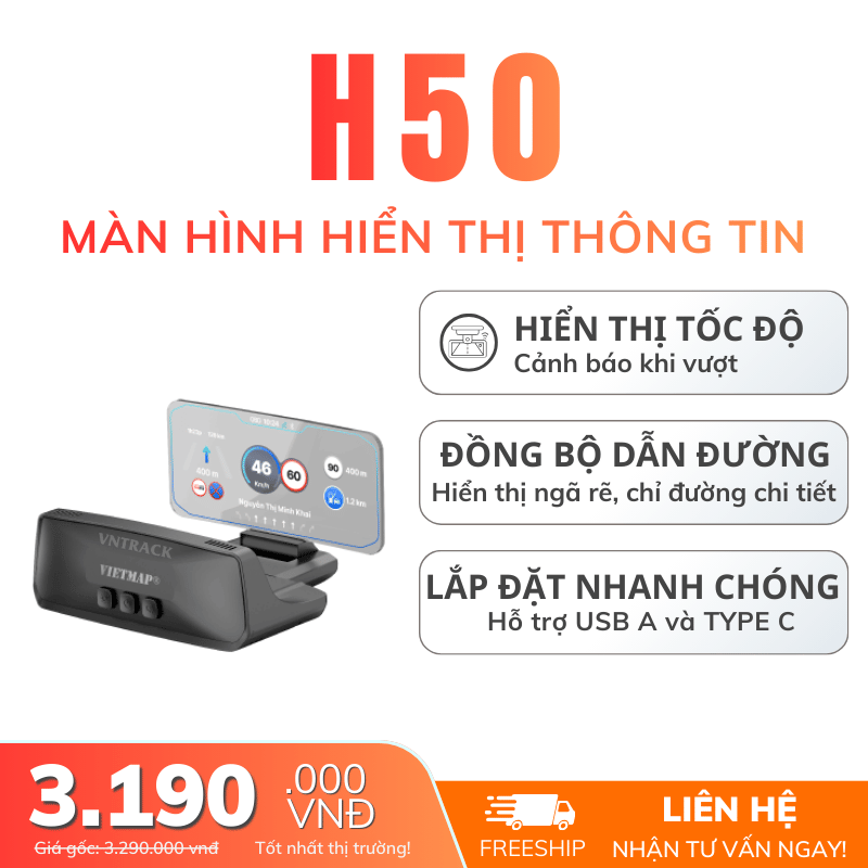 VIETMAP H50 - Màn Hình HUD Hiển Thị Thông Tin