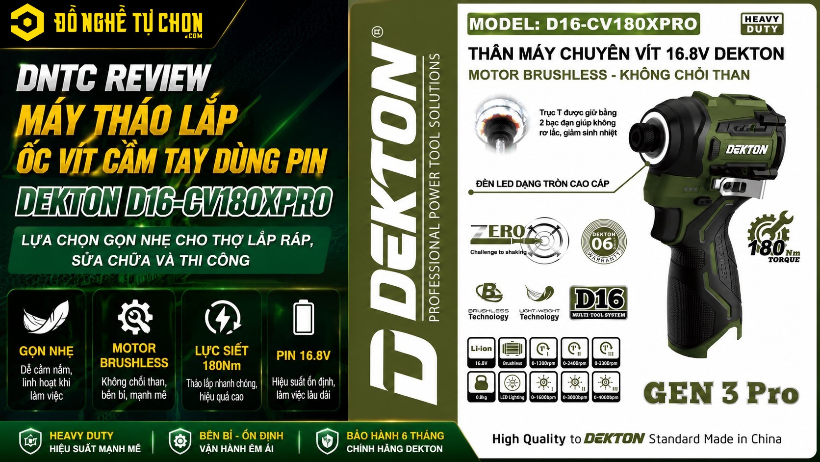 DNTC Review máy tháo lắp ốc vít cầm tay dùng pin Dekton D16-CV180XPRO: Lựa chọn gọn nhẹ cho thợ lắp ráp, sửa chữa và thi công