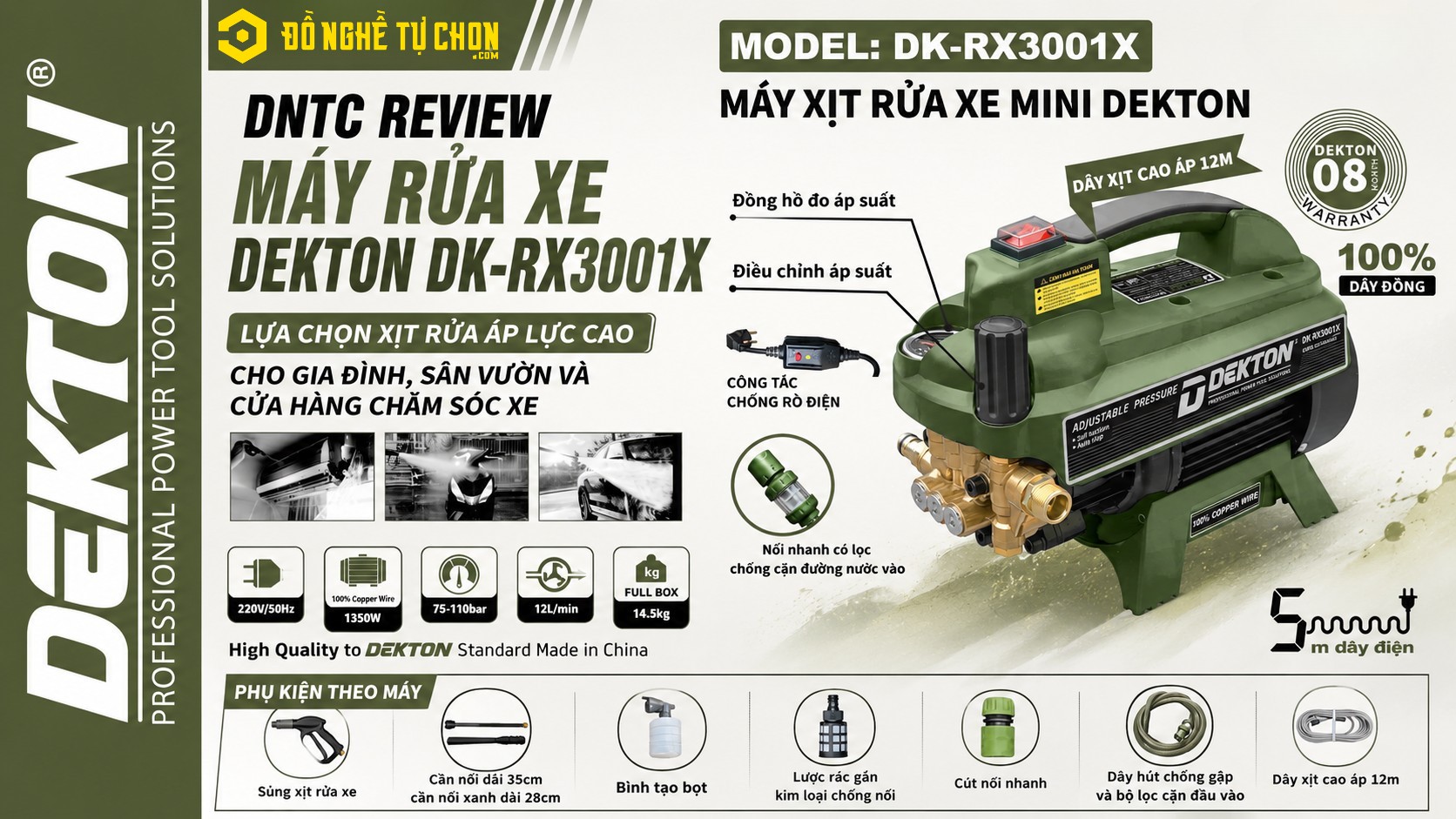 DNTC Review Máy Rửa Xe Dekton DK-RX3001X: Lựa chọn xịt rửa áp lực cao cho gia đình, sân vườn và cửa hàng chăm sóc xe