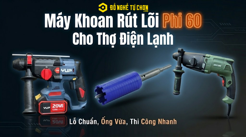 Máy Khoan Rút Lõi Phi 60 Cho Thợ Điện Lạnh  – Lỗ Chuẩn, Ống Vừa, Thi Công Nhanh