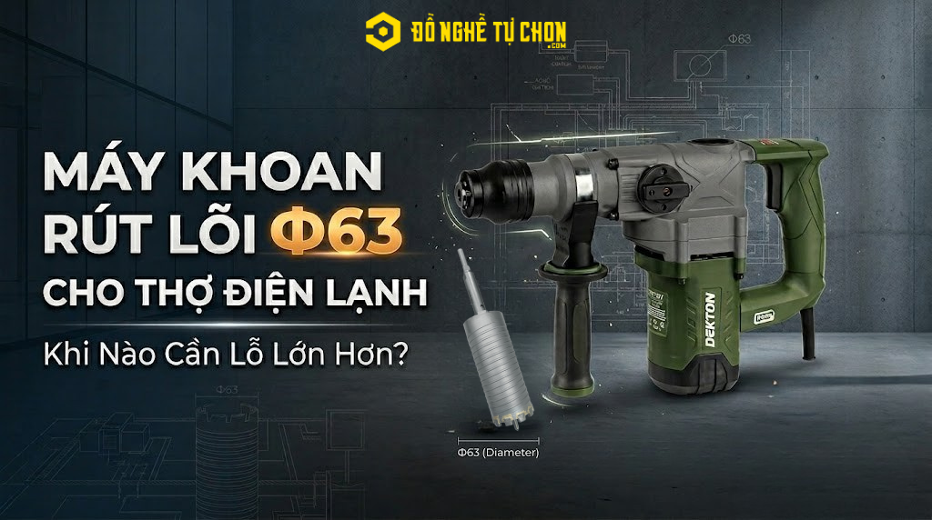 Máy Khoan Rút Lõi Phi 63 Cho Thợ Điện Lạnh – Khi Nào Cần Lỗ Lớn Hơn?