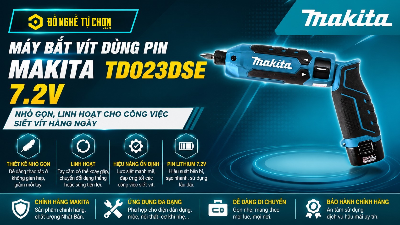 DNTC Review Máy bắt vít dùng pin Makita TD023DSE 7.2V: Nhỏ gọn, linh hoạt cho công việc siết vít hằng ngày