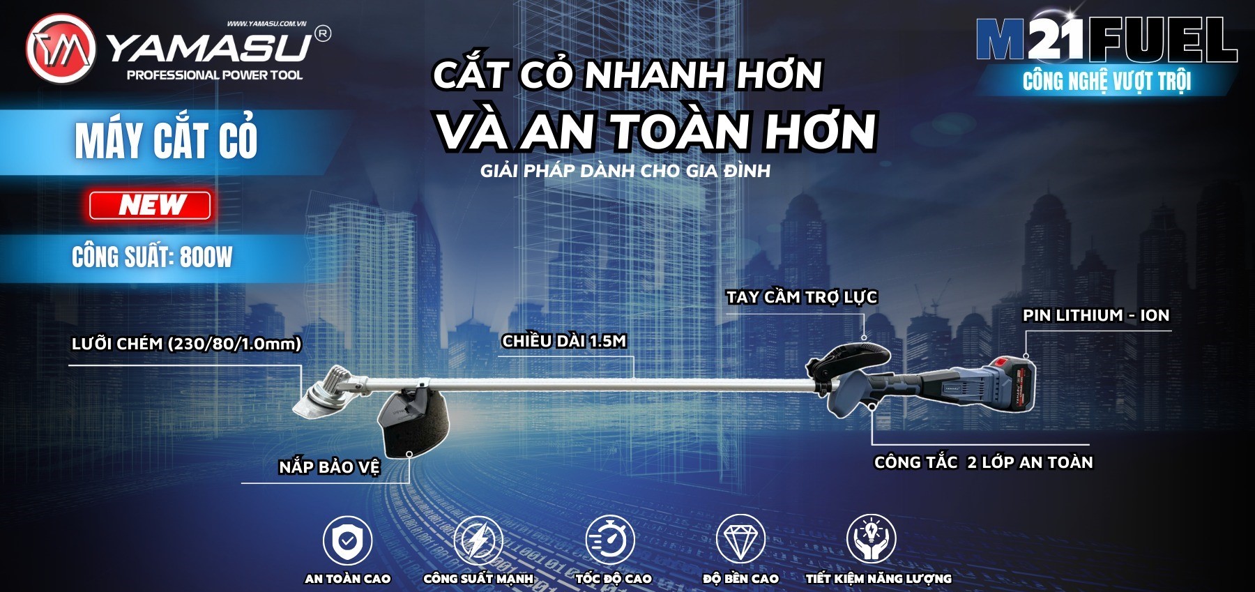 Thân Máy Cắt Cỏ Pin YAMASU YMS-MCC01 – Nhẹ Gọn, Mạnh Mẽ, Không Chổi Than