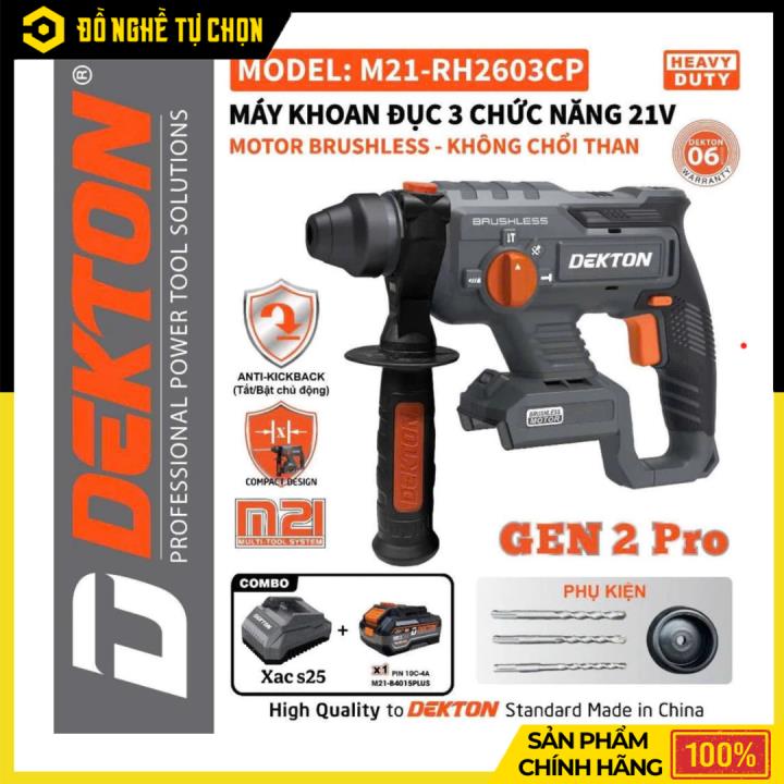 Máy Khoan Búa Pin Dekton M21-RH2603CP – Động Cơ Không Chổi Than – Lực Đập 2.6J – Đầu Kẹp SDS Plus – Hàng Chính Hãng Có VAT
