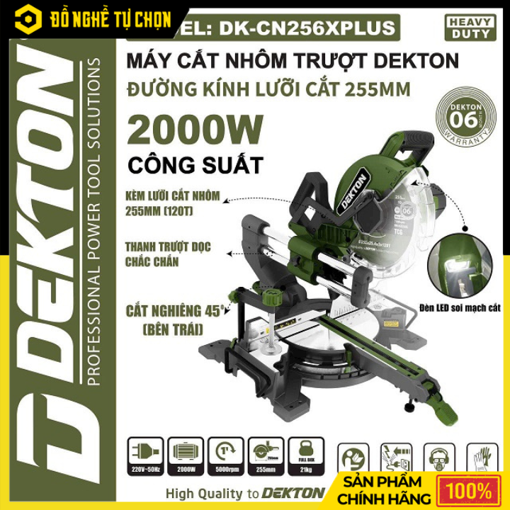 Máy Cắt Nhôm Trượt Dekton DK-CN256XPLUS – 2000W – Lưỡi 255mm 120 Răng – Có Laser Soi Đường Cắt – Hàng Chính Hãng Có VAT