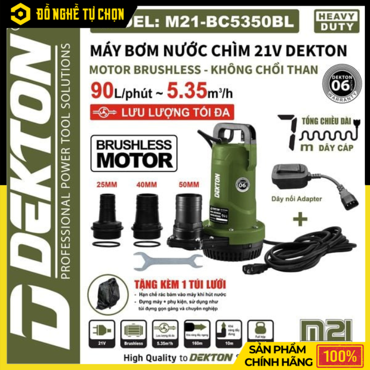 Máy Bơm Chìm Dùng Pin Dekton M21-BC5350BL – 21V – Lưu Lượng 90 Lít/Phút – An Toàn, Tiện Dụng, Hàng Chính Hãng Có VAT
