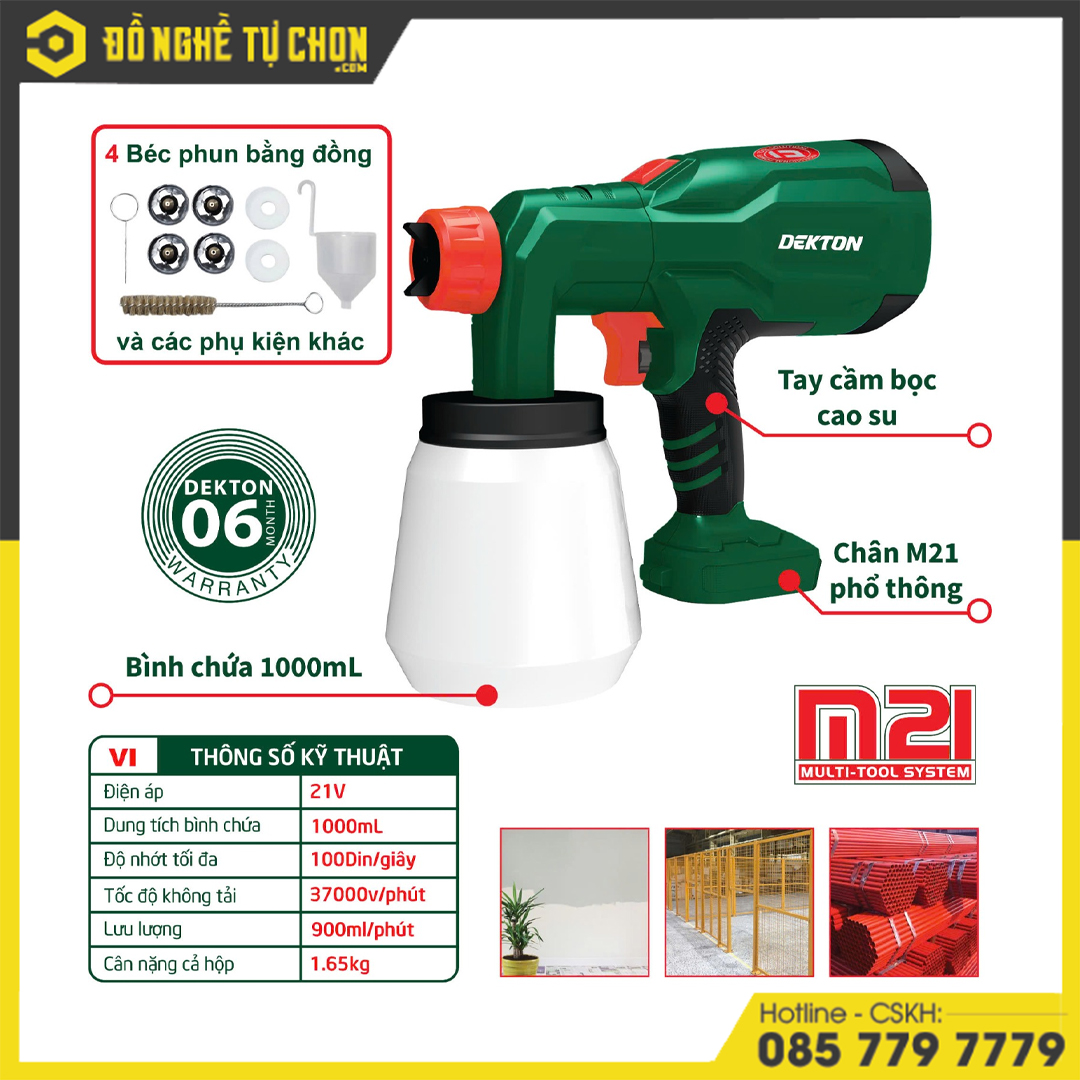 Súng phun sơn hoạt động bằng pin hiệu DEKTON, Model:M21-SPS1000