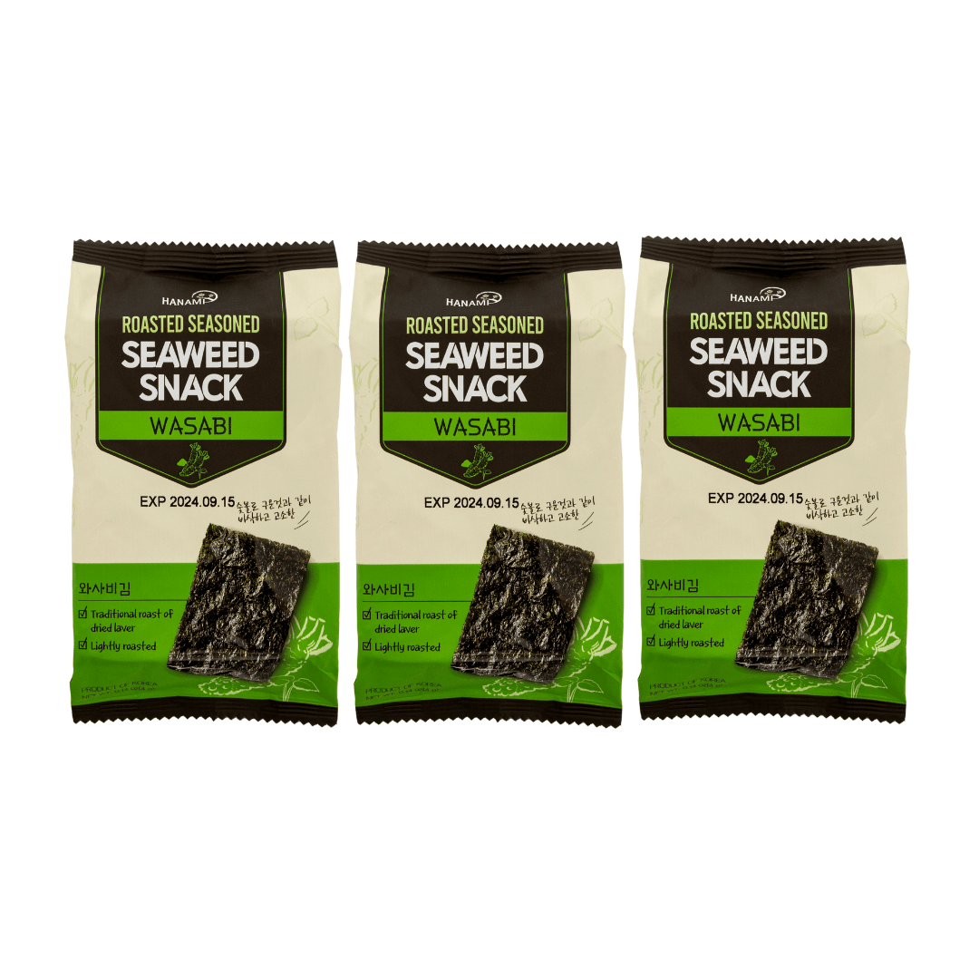 Rong Biển Nướng Tẩm Hanami Vị Wasabi Hàn Quốc (Lốc 3 Gói/ 12g)