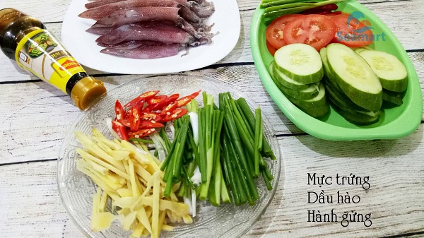 mực trứng hấp hành gừng