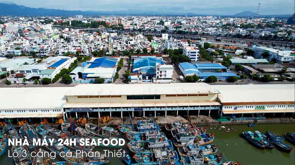 nhà máy công ty 24hseafood nằm ngay tại cảng cá Phan Thiết