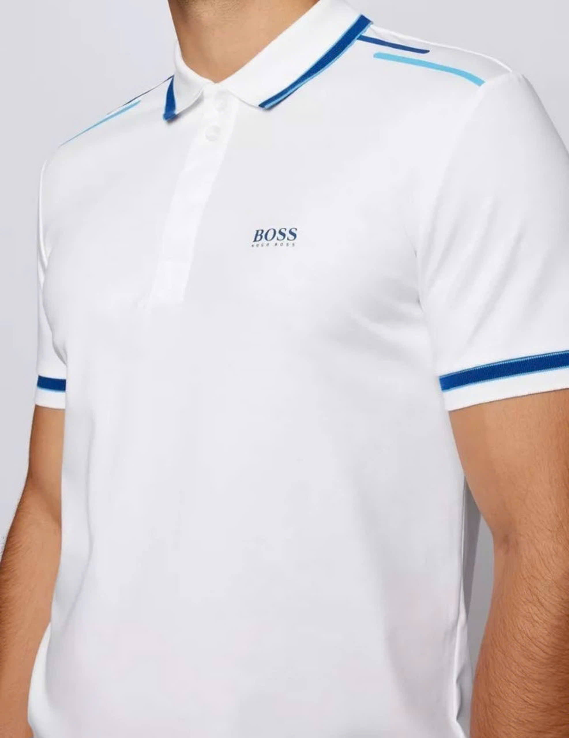 Polo nam Trắng kẻ xanh