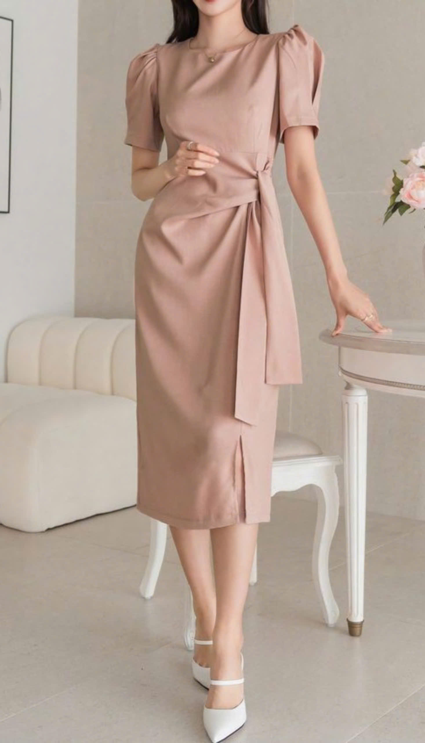 Đầm lụa Hồng Nơ dài