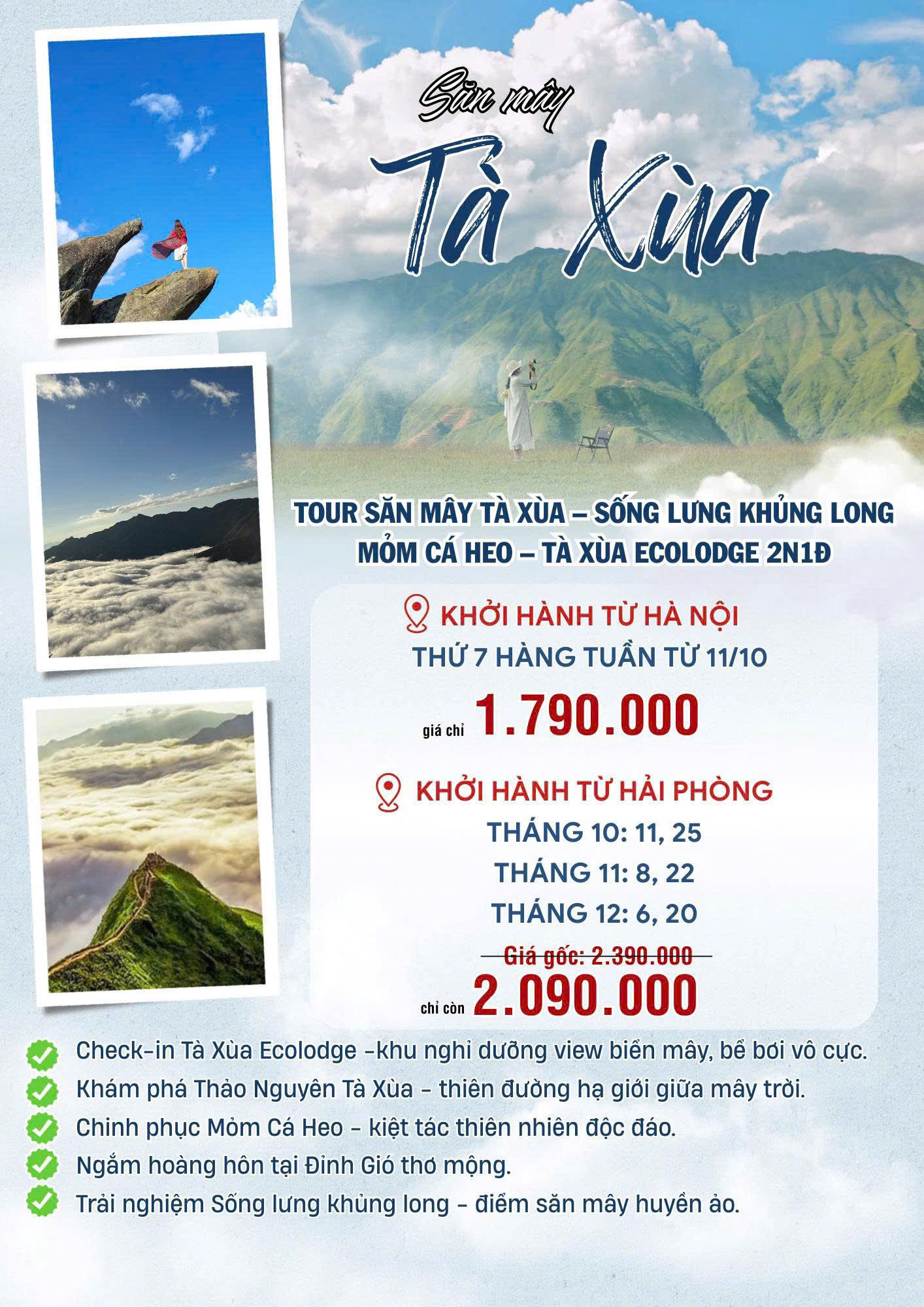 Tour Hà Nội - Tà Xùa 2025 | 2N1Đ Săn Mây – Sống Lưng Khủng Long – Mỏm Cá Heo