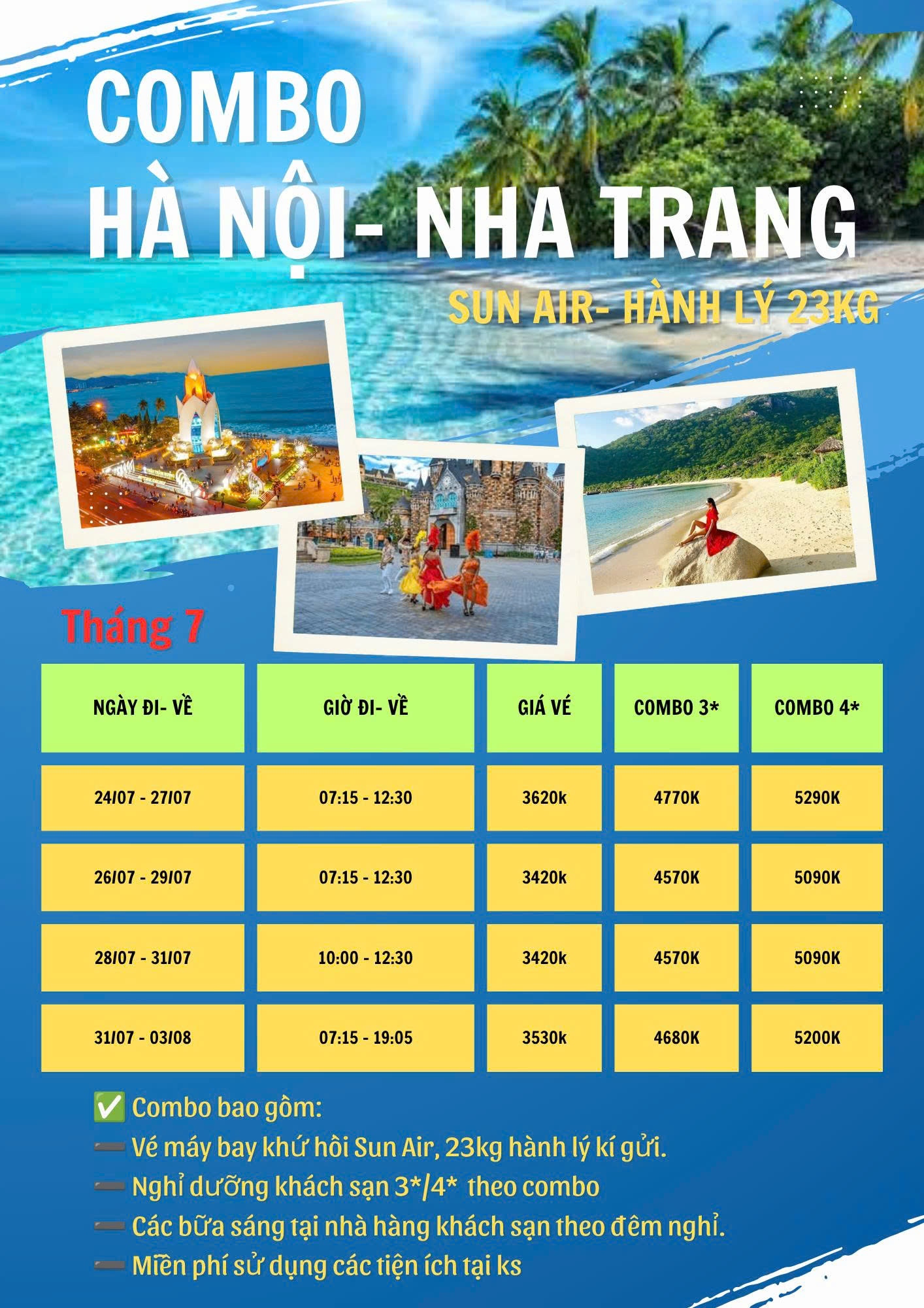 Combo Hà Nội - Nha Trang 4 Ngày 3 Đêm Sun Air | Vé Máy Bay + Khách Sạn Từ 2.860K
