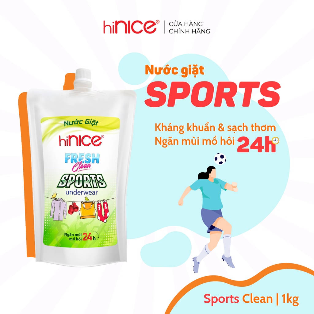 Nước giặt xả hiNICE Sport sạch thơm năng động 24h túi 1kg – Bảo Hành 100%