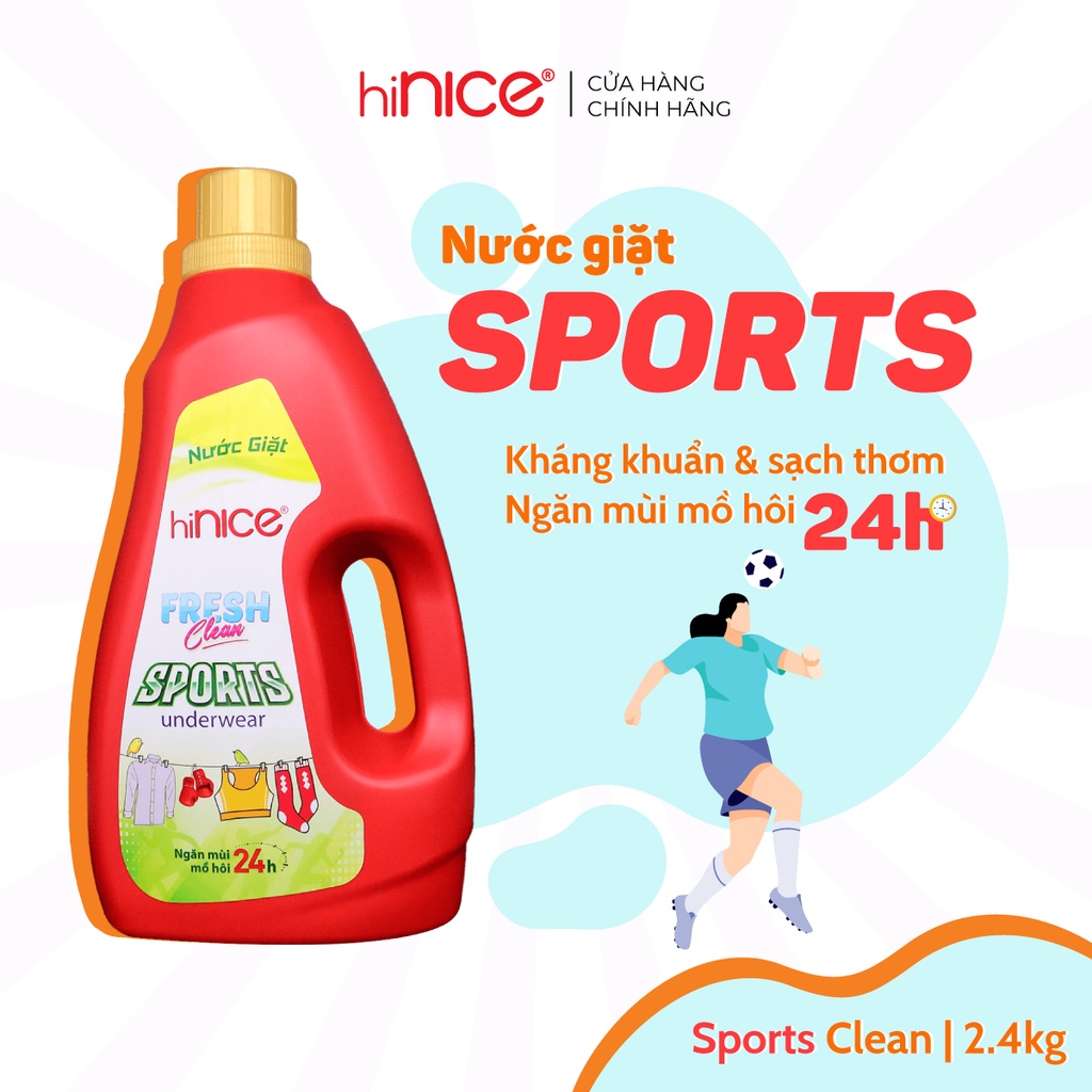 Nước giặt xả hiNICE Sport sạch thơm năng động 24h 2,4kg – Bảo Hành 100%