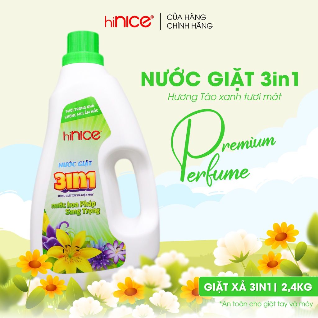 Nước giặt xả 3in1 hiNICE hương táo xanh thơm mát  2,4kg – Bảo Hành 100%